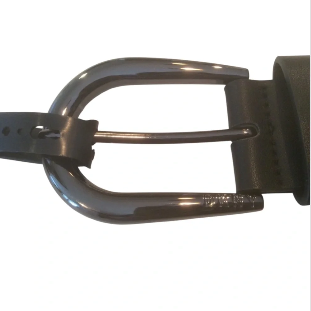 DKNY Belt Black Faux Leather Women’s Size Large Gunmetal Buckle